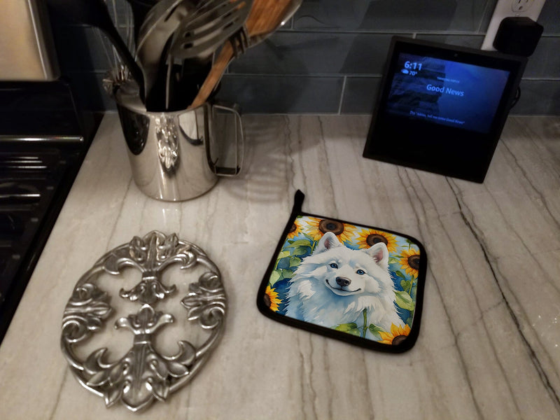 American Eskimo in Sunflowers Pot Holders - Set of 2 Decorative Kitchen Helpers | Made in the USA