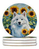 American Eskimo in Sunflowers Large Sandstone Coasters Pack of 4