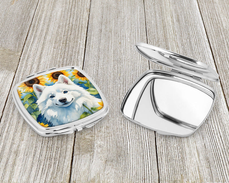 American Eskimo in Sunflowers Compact Mirror – Stylish Purse Mirror with Artistic Covers
