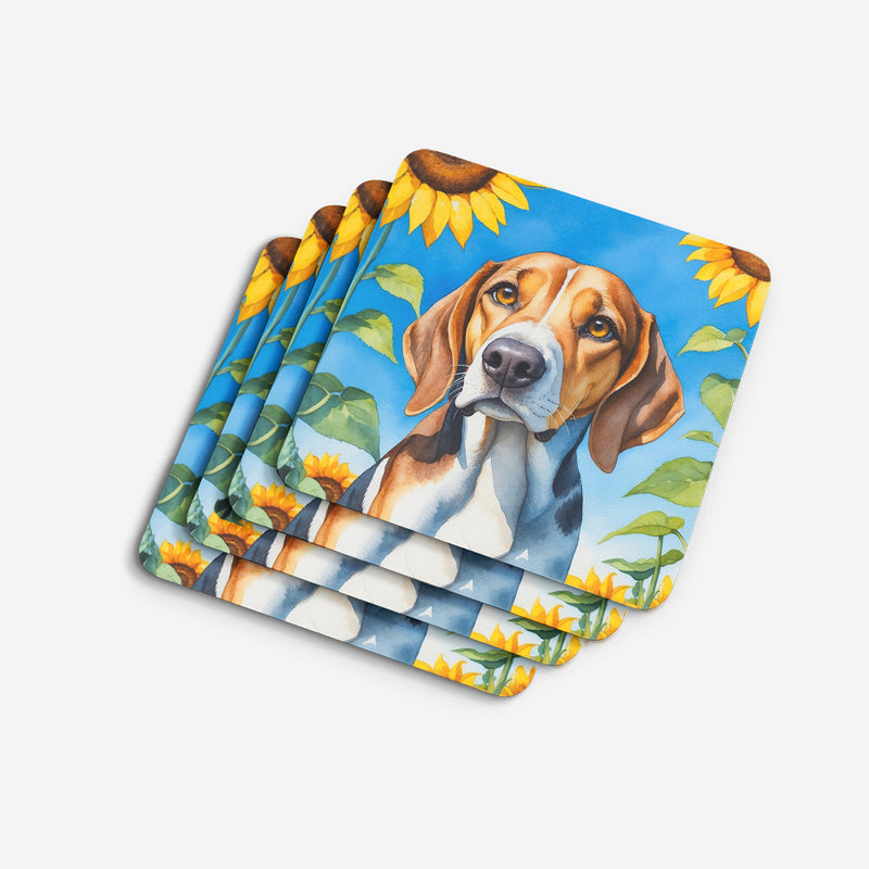 American Foxhound in Sunflowers Coasters - Set of 4 Lightweight Foam, Absorbent Drink Coasters