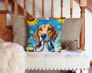 American Foxhound in Sunflowers Throw Pillow - 14x14 Decorative Pillow – Art for Your Home & Patio