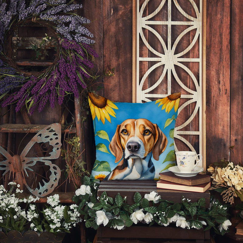 American Foxhound in Sunflowers Throw Pillow - 14x14 Decorative Pillow – Art for Your Home & Patio