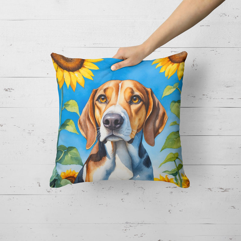 American Foxhound in Sunflowers Throw Pillow