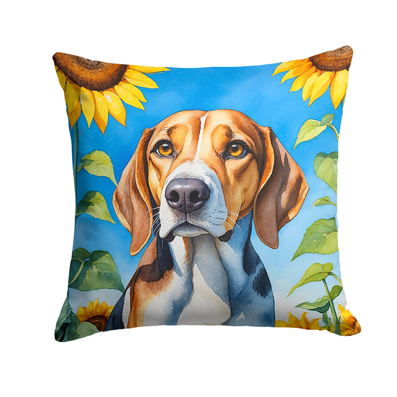 American Foxhound in Sunflowers Throw Pillow