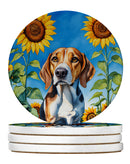 American Foxhound in Sunflowers Large Sandstone Coasters Pack of 4
