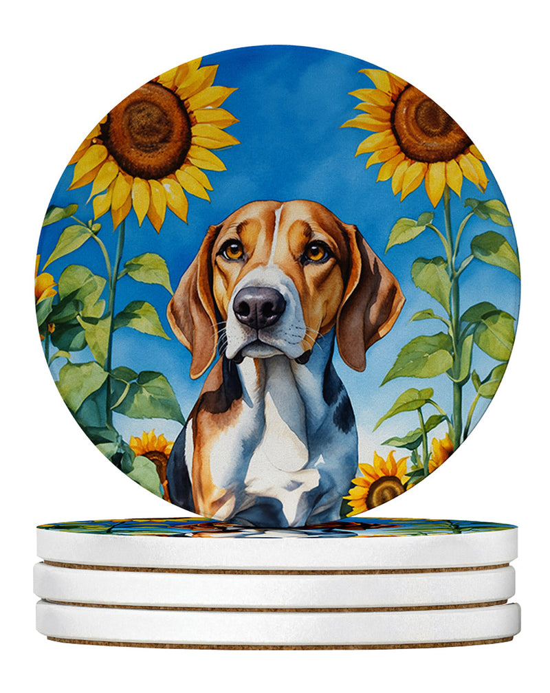 American Foxhound in Sunflowers Large Sandstone Coasters Pack of 4