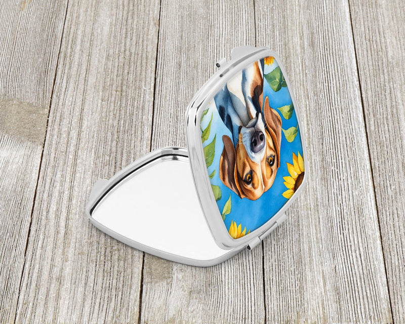 American Foxhound in Sunflowers Compact Mirror – Stylish Purse Mirror with Artistic Covers