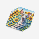 American Hairless Terrier in Sunflowers Coasters - Set of 4 Lightweight Foam, Absorbent Drink Coasters