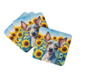American Hairless Terrier in Sunflowers Coasters - Set of 4 Lightweight Foam, Absorbent Drink Coasters