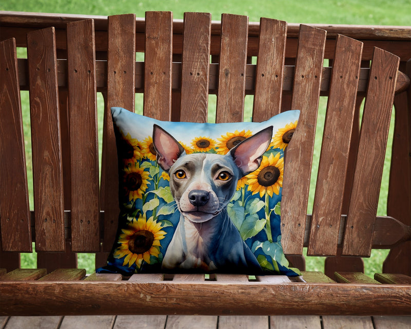 American Hairless Terrier in Sunflowers Throw Pillow - 14x14 Decorative Pillow – Art for Your Home & Patio