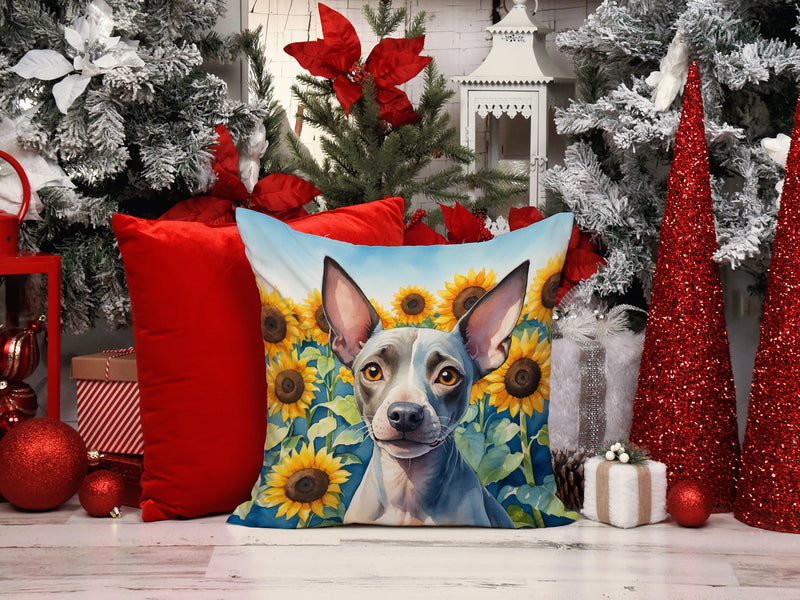 American Hairless Terrier in Sunflowers Throw Pillow - 14x14 Decorative Pillow – Art for Your Home & Patio