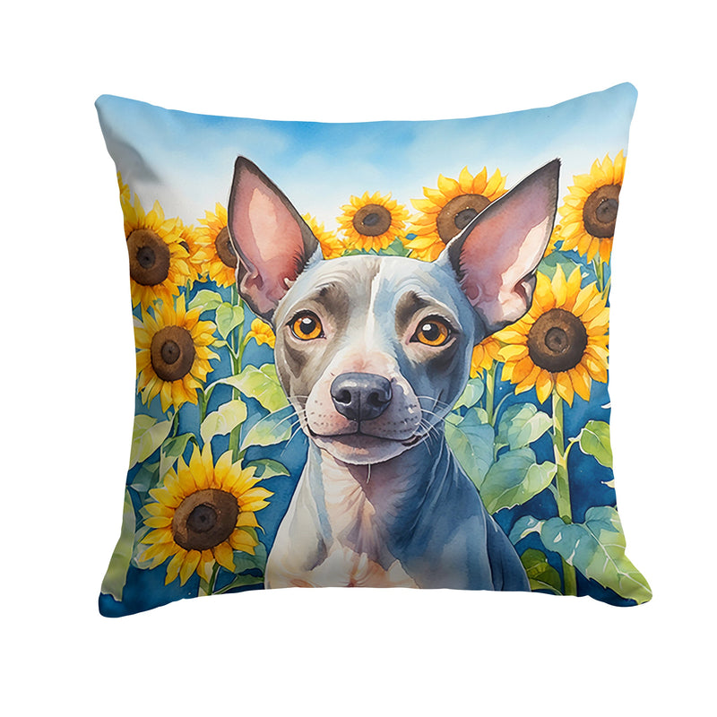 American Hairless Terrier in Sunflowers Throw Pillow - 14x14 Decorative Pillow – Art for Your Home & Patio