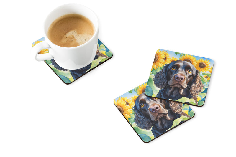 American Water Spaniel in Sunflowers Coasters - Set of 4 Lightweight Foam, Absorbent Drink Coasters