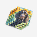 American Water Spaniel in Sunflowers Coasters - Set of 4 Lightweight Foam, Absorbent Drink Coasters