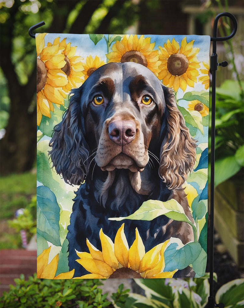 American Water Spaniel in Sunflowers Garden Flag – Bright Dog-Themed Yard Decor
