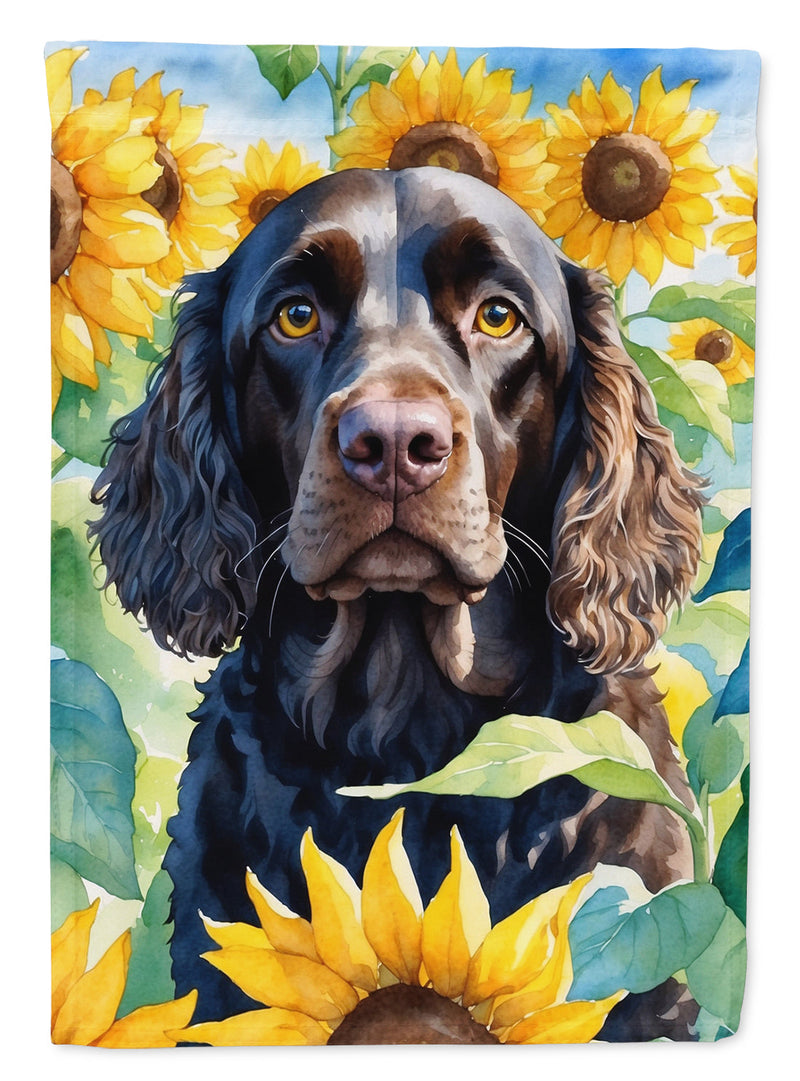 American Water Spaniel in Sunflowers Garden Flag – Bright Dog-Themed Yard Decor