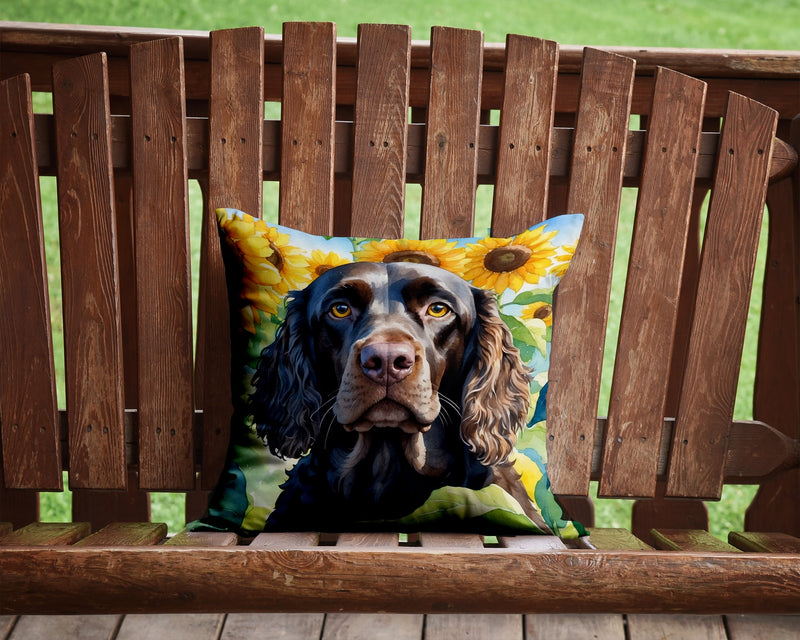 American Water Spaniel in Sunflowers Throw Pillow - 14x14 Decorative Pillow – Art for Your Home & Patio
