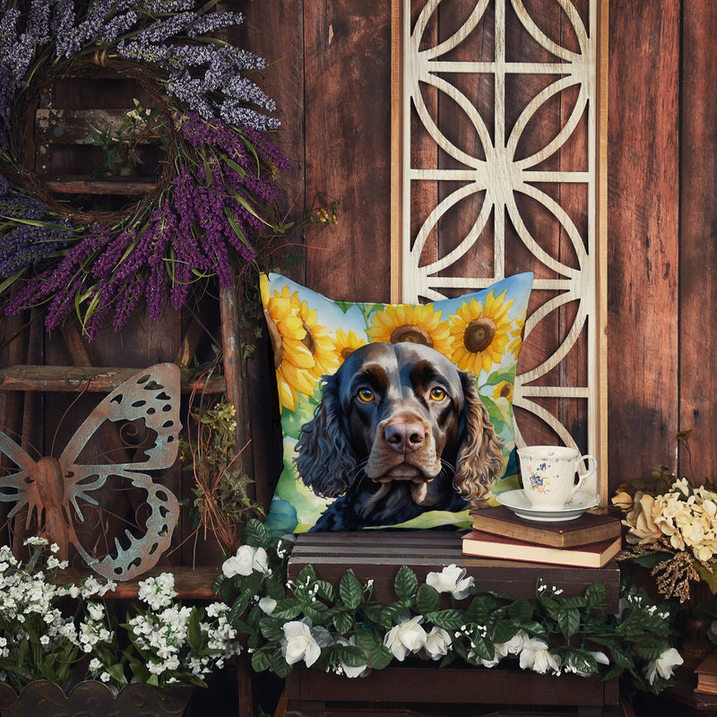 American Water Spaniel in Sunflowers Throw Pillow - 14x14 Decorative Pillow – Art for Your Home & Patio