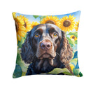 American Water Spaniel in Sunflowers Throw Pillow - 14x14 Decorative Pillow – Art for Your Home & Patio