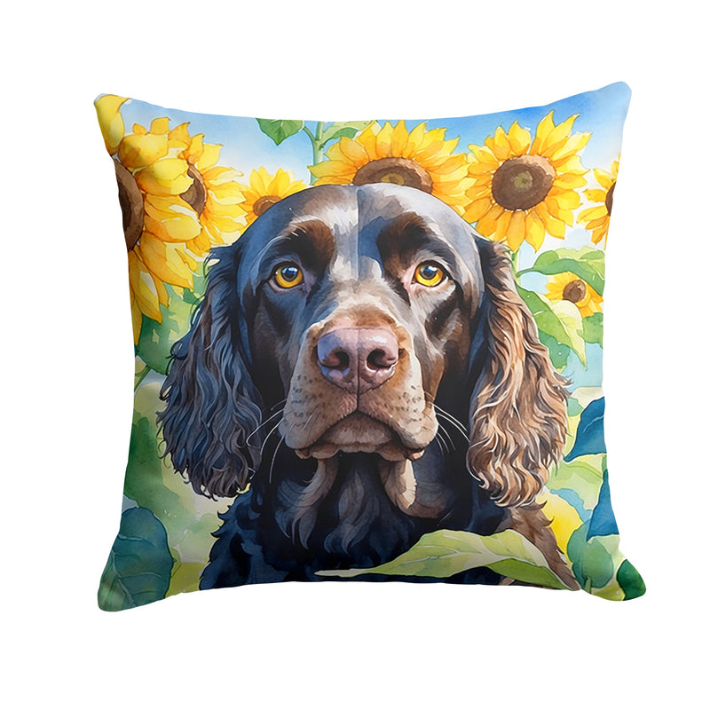 American Water Spaniel in Sunflowers Throw Pillow - 14x14 Decorative Pillow – Art for Your Home & Patio