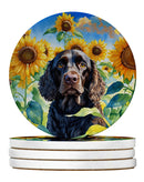 American Water Spaniel in Sunflowers Large Sandstone Coasters Pack of 4