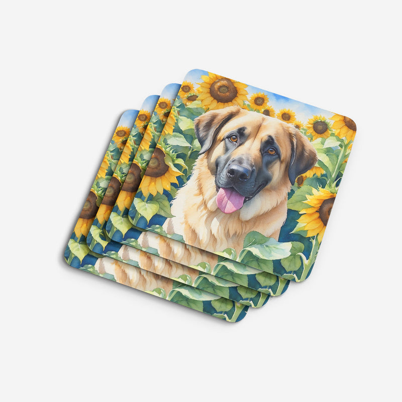 Anatolian Shepherd in Sunflowers Coasters - Set of 4 Lightweight Foam, Absorbent Drink Coasters