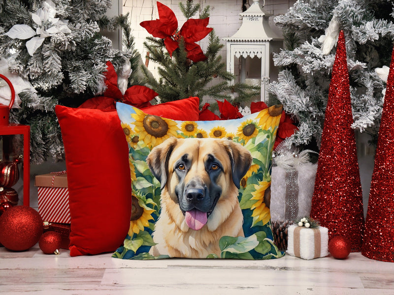 Anatolian Shepherd in Sunflowers Throw Pillow - 14x14 Decorative Pillow – Art for Your Home & Patio