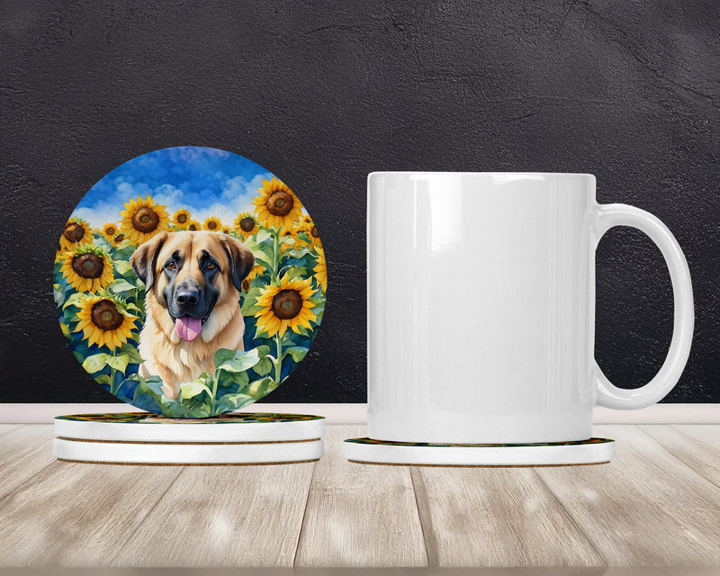 Anatolian Shepherd in Sunflowers Large Sandstone Coasters Pack of 4