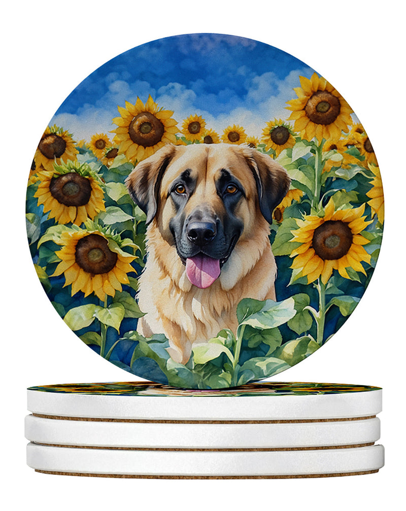 Anatolian Shepherd in Sunflowers Large Sandstone Coasters Pack of 4