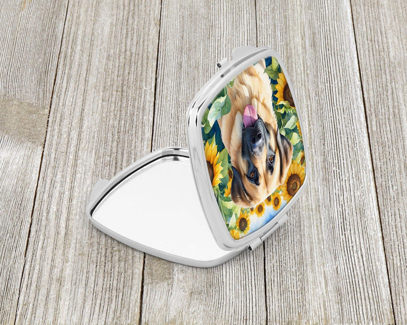 Anatolian Shepherd in Sunflowers Compact Mirror – Stylish Purse Mirror with Artistic Covers
