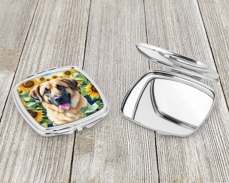 Anatolian Shepherd in Sunflowers Compact Mirror – Stylish Purse Mirror with Artistic Covers