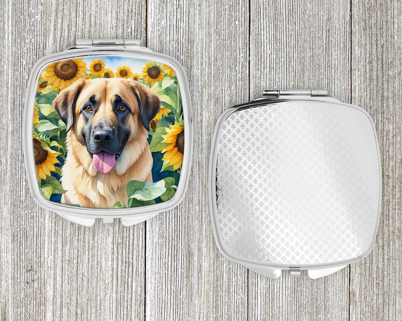 Anatolian Shepherd in Sunflowers Compact Mirror – Stylish Purse Mirror with Artistic Covers