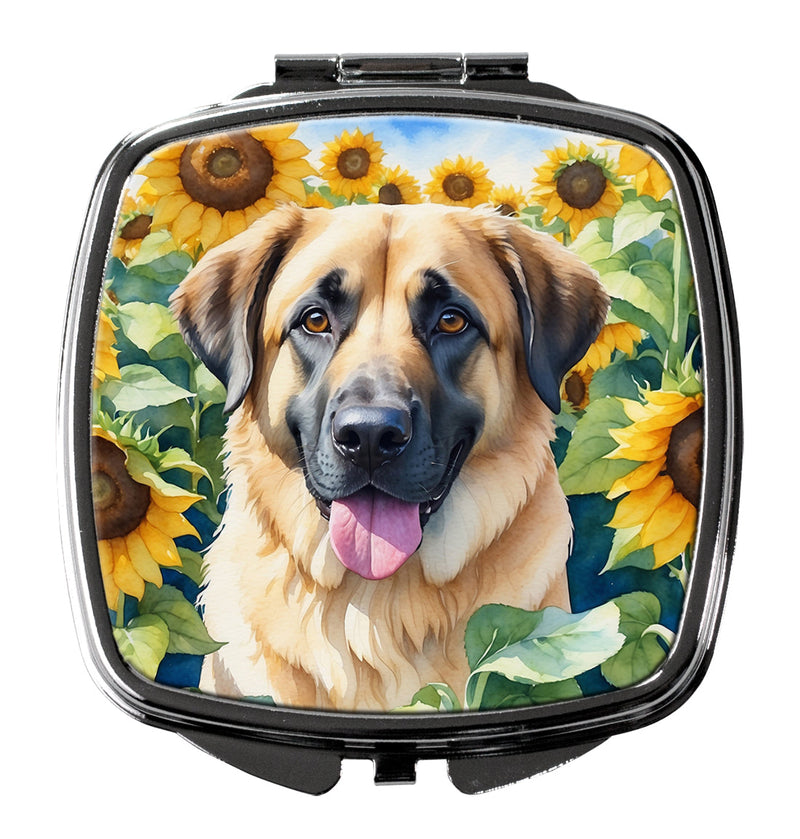 Anatolian Shepherd in Sunflowers Compact Mirror – Stylish Purse Mirror with Artistic Covers