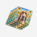 Bloodhound in Sunflowers Coasters - Set of 4 Lightweight Foam, Absorbent Drink Coasters