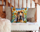 Bloodhound in Sunflowers Throw Pillow - 14x14 Decorative Pillow – Art for Your Home & Patio
