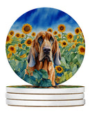 Bloodhound in Sunflowers Large Sandstone Coasters Pack of 4