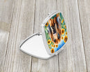 Bloodhound in Sunflowers Compact Mirror – Stylish Purse Mirror with Artistic Covers