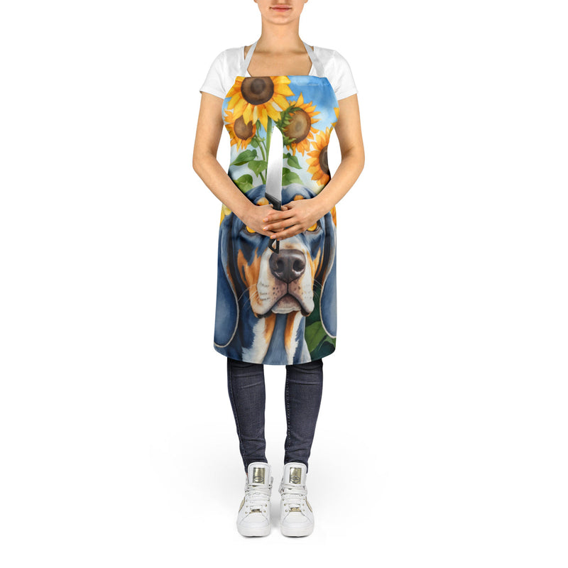 Bluetick Coonhound in Sunflowers Apron – Artist-Designed Kitchen, BBQ & Craft Apron