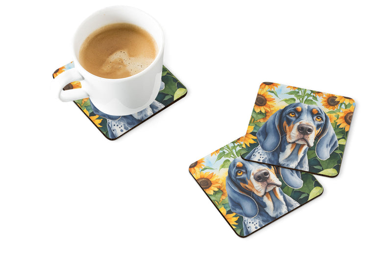 Bluetick Coonhound in Sunflowers Coasters - Set of 4 Lightweight Foam, Absorbent Drink Coasters