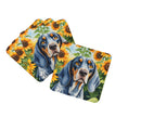 Bluetick Coonhound in Sunflowers Coasters - Set of 4 Lightweight Foam, Absorbent Drink Coasters