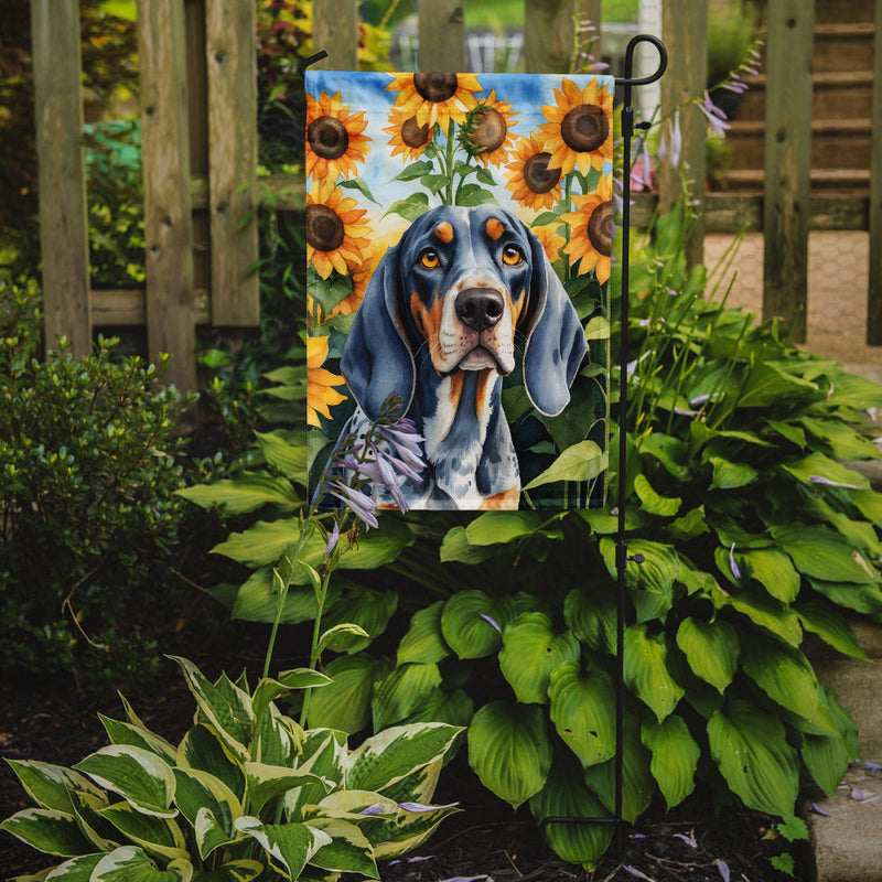 Bluetick Coonhound in Sunflowers Garden Flag – Bright Dog-Themed Yard Decor