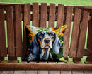 Bluetick Coonhound in Sunflowers Throw Pillow - 14x14 Decorative Pillow – Art for Your Home & Patio