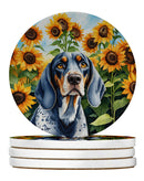 Bluetick Coonhound in Sunflowers Large Sandstone Coasters Pack of 4