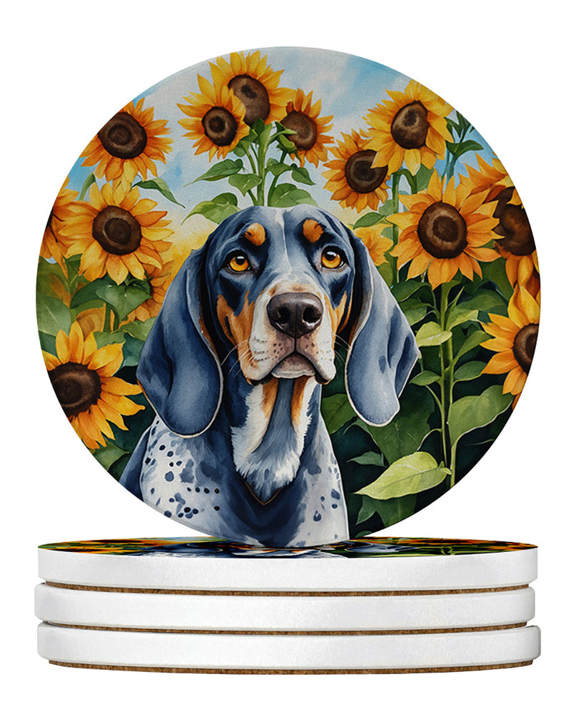 Bluetick Coonhound in Sunflowers Large Sandstone Coasters Pack of 4