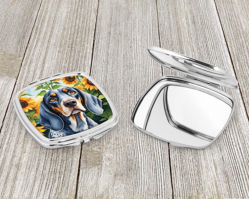 Bluetick Coonhound in Sunflowers Compact Mirror – Stylish Purse Mirror with Artistic Covers
