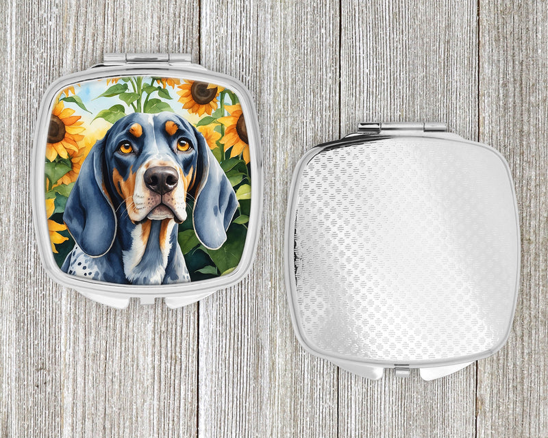 Bluetick Coonhound in Sunflowers Compact Mirror – Stylish Purse Mirror with Artistic Covers