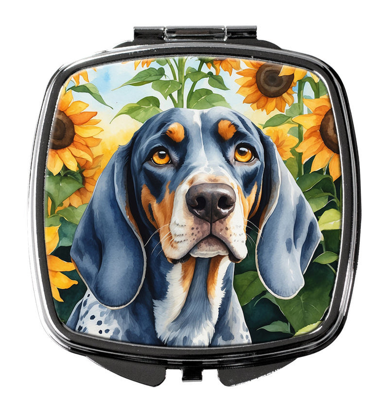 Bluetick Coonhound in Sunflowers Compact Mirror – Stylish Purse Mirror with Artistic Covers