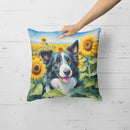 Border Collie in Sunflowers Throw Pillow