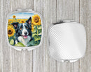 Border Collie in Sunflowers Compact Mirror – Stylish Purse Mirror with Artistic Covers