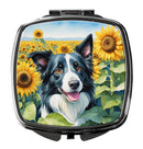 Border Collie in Sunflowers Compact Mirror – Stylish Purse Mirror with Artistic Covers